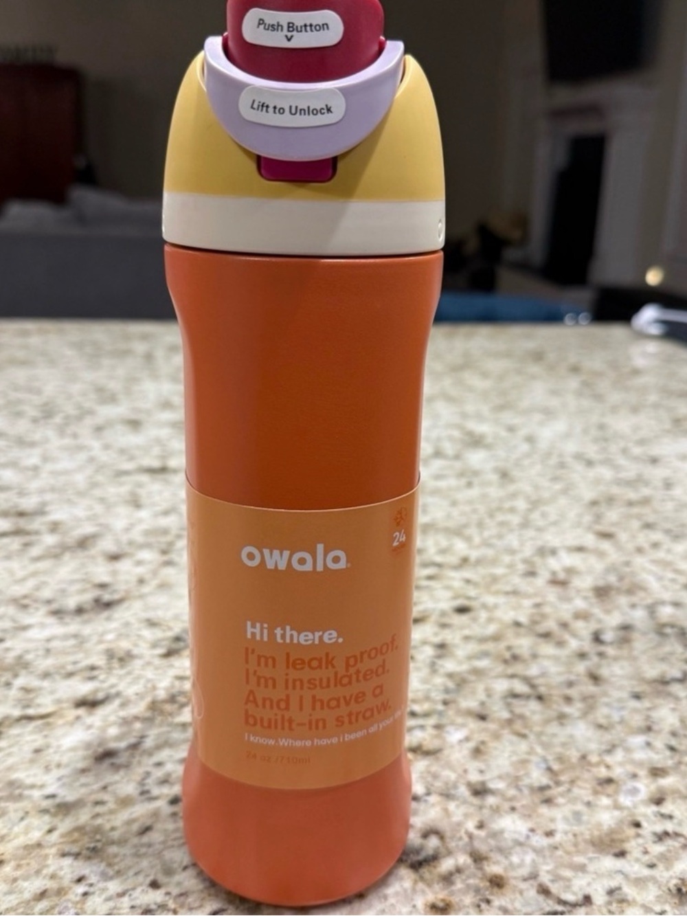 owala Orange Insulated Leak-Proof Water Bottle with Built-In Straw, 24oz